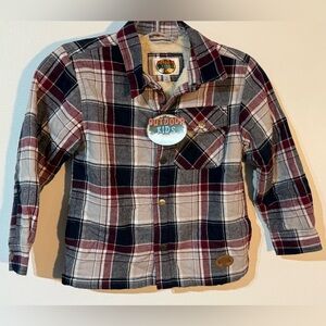 Outdoor Kids (bass pro shops)Shacket Flannel Sherpa-Lined-‎ navy/burgundy S- NWT